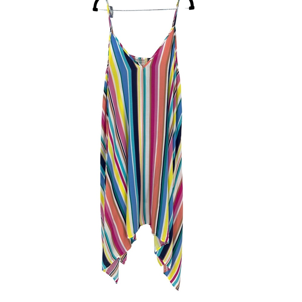 Bleu by Rod Beattie Striped Swim‎ Coverup Multicolor Rayon Beach Dress Large EUC